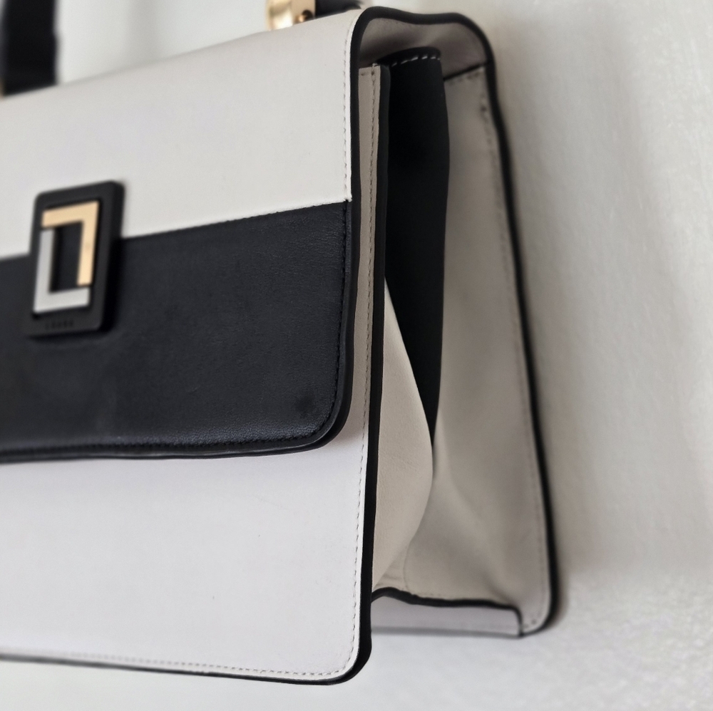LUANA ITALY Maria Color Block Leather Satchel Black White EUC - Picture 2 of 7